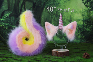 Faux fur unicorn ears and tail cosplay unicorn academy kemonomimi princess celestia ears and tail butt plug unicorn therian furry costume Fursuit