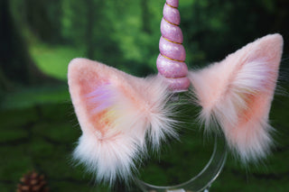 Faux fur unicorn ears and tail cosplay unicorn academy kemonomimi princess celestia ears and tail butt plug unicorn therian furry costume Fursuit