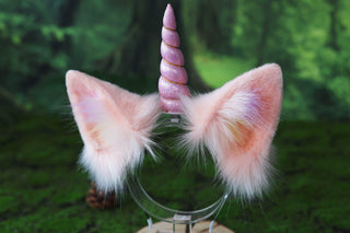 Faux fur unicorn ears and tail cosplay unicorn academy kemonomimi princess celestia ears and tail butt plug unicorn therian furry costume Fursuit