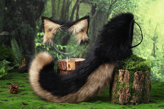 German shepherd dog tail sleeve for hypermotion silicone brown white faux fur puppy ear and tail covers anime cosplay kemonomimi ear therian