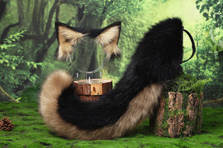 German shepherd dog tail sleeve for hypermotion silicone brown white faux fur puppy ear and tail covers anime cosplay kemonomimi ear therian
