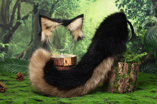 German shepherd dog tail sleeve for hypermotion silicone brown white faux fur puppy ear and tail covers anime cosplay kemonomimi ear therian