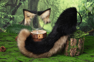 German shepherd dog tail sleeve for hypermotion silicone brown white faux fur puppy ear and tail covers anime cosplay kemonomimi ear therian