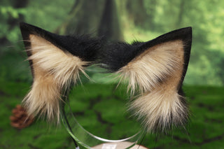 German shepherd dog tail sleeve for hypermotion silicone brown white faux fur puppy ear and tail covers anime cosplay kemonomimi ear therian