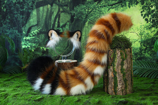 Golden tiger ear and tail set realistic faux fur tiger tail and ear set tiger petplay set animal cosplay tiger tail butt plug and ear tiger kemonomimi ears