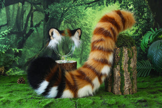Golden tiger ear and tail set realistic faux fur tiger tail and ear set tiger petplay set animal cosplay tiger tail butt plug and ear tiger kemonomimi ears