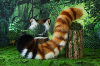 Golden tiger ear and tail set realistic faux fur tiger tail and ear set tiger petplay set animal cosplay tiger tail butt plug and ear tiger kemonomimi ears