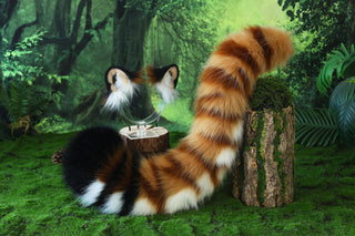 Golden tiger ear and tail set realistic faux fur tiger tail and ear set tiger petplay set animal cosplay tiger tail butt plug and ear tiger kemonomimi ears