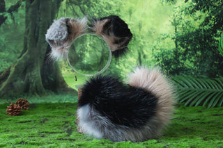 Gray black faux fur shepherd dog tail and ear Shiba Inu dog ear and tail butt plug dog therian animal cosplay puppy ear and tail puppy kemonomimi gift
