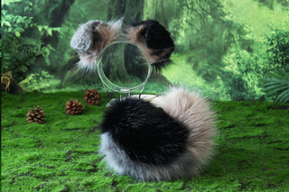 Gray black faux fur shepherd dog tail and ear Shiba Inu dog ear and tail butt plug dog therian animal cosplay puppy ear and tail puppy kemonomimi gift