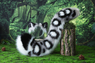 Gray faux fur snow leopard ear and tail butt plug snow leopard cosplay ear and tail therian leopard kemonomimi role play christmas gift halloween