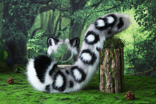 Gray faux fur snow leopard ear and tail butt plug snow leopard cosplay ear and tail therian leopard kemonomimi role play christmas gift halloween
