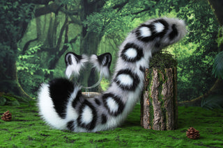 Gray faux fur snow leopard ear and tail butt plug snow leopard cosplay ear and tail therian leopard kemonomimi role play christmas gift halloween