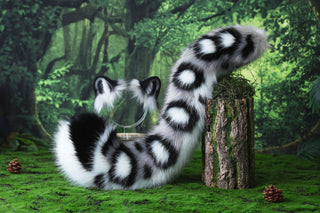 Gray faux fur snow leopard ear and tail butt plug snow leopard cosplay ear and tail therian leopard kemonomimi role play christmas gift halloween
