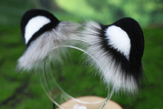 Gray faux fur snow leopard ear and tail butt plug snow leopard cosplay ear and tail therian leopard kemonomimi role play christmas gift halloween