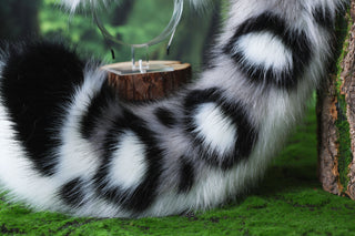Gray faux fur snow leopard ear and tail butt plug snow leopard cosplay ear and tail therian leopard kemonomimi role play christmas gift halloween