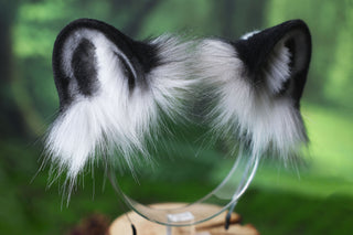 Gray faux fur snow leopard ear and tail butt plug snow leopard cosplay ear and tail therian leopard kemonomimi role play christmas gift halloween