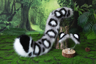 Gray faux fur snow leopard ear and tail butt plug snow leopard cosplay ear and tail therian leopard kemonomimi role play christmas gift halloween