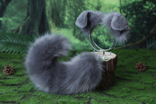 Gray shepherd dog tail and ear Shiba Inu dog ear and tail set dog tail butt plug animal cosplay petplay puppy ear and tail therian puppy kemonomimi