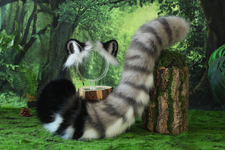 Gray tiger ear and tail realistic faux fur tiger tail and ear set tiger petplay set animal cosplay tiger tail butt plug and ear tiger kemonomimi ears