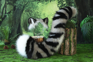 Gray tiger ear and tail realistic faux fur tiger tail and ear set tiger petplay set animal cosplay tiger tail butt plug and ear tiger kemonomimi ears