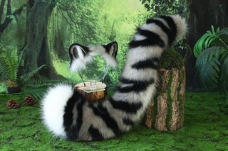 Gray tiger ear and tail realistic faux fur tiger tail and ear set tiger petplay set animal cosplay tiger tail butt plug and ear tiger kemonomimi ears