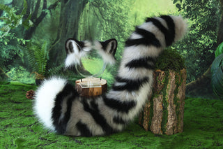 Gray tiger ear and tail realistic faux fur tiger tail and ear set tiger petplay set animal cosplay tiger tail butt plug and ear tiger kemonomimi ears