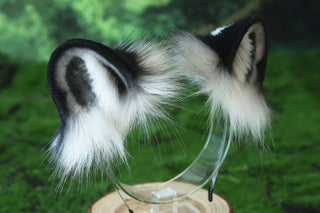Gray tiger ear and tail realistic faux fur tiger tail and ear set tiger petplay set animal cosplay tiger tail butt plug and ear tiger kemonomimi ears