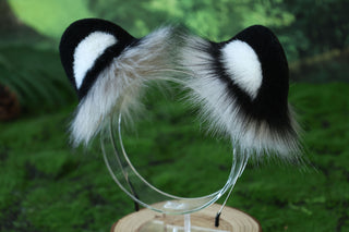Gray tiger ear and tail realistic faux fur tiger tail and ear set tiger petplay set animal cosplay tiger tail butt plug and ear tiger kemonomimi ears