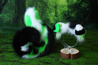 Green calico Shepherd dog tail and ear brown faux fur Splicing Shiba Inu dog ear and tail butt plug puppy ear and tail dog kemonomimi anime cosplay therian