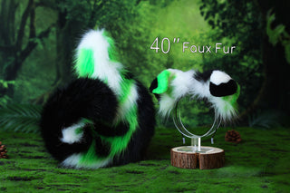 Green calico Shepherd dog tail and ear brown faux fur Splicing Shiba Inu dog ear and tail butt plug puppy ear and tail dog kemonomimi anime cosplay therian