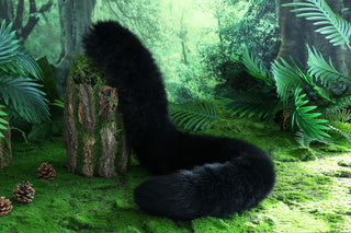 Black real fur fox tail plug and ear faux fur ear flexible and soft wolf tail and ear cat tail petplay anime cosplay role play fox kemonomimi