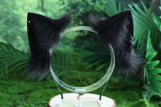Black real fur fox tail plug and ear faux fur ear flexible and soft wolf tail and ear cat tail petplay anime cosplay role play fox kemonomimi