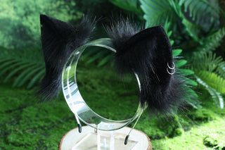 Black real fur fox tail plug and ear faux fur ear flexible and soft wolf tail and ear cat tail petplay anime cosplay role play fox kemonomimi