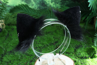 Black real fur fox tail plug and ear faux fur ear flexible and soft wolf tail and ear cat tail petplay anime cosplay role play fox kemonomimi