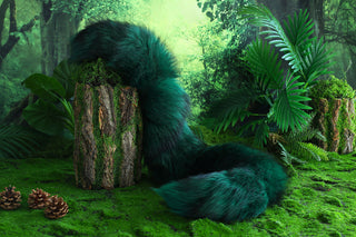 Green real fur fox tail plug and ear faux fur ear wolf tail and ear cat tail petplay anime cosplay role play therian fox kemonomimi kitten ear