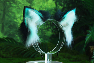 Green real fur fox tail plug and ear faux fur ear wolf tail and ear cat tail petplay anime cosplay role play therian fox kemonomimi kitten ear