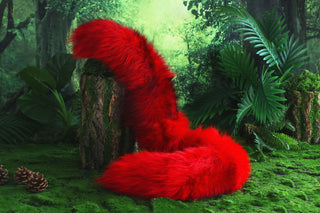 Red real fur fox tail butt plug and ear faux fur ear wolf tail and ear cat tail petplay anime cosplay role play therian fox kemonomimi ear kitten play