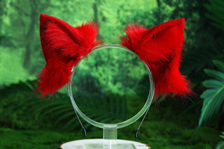Red real fur fox tail butt plug and ear faux fur ear wolf tail and ear cat tail petplay anime cosplay role play therian fox kemonomimi ear kitten play