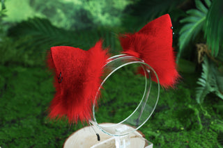 Red real fur fox tail butt plug and ear faux fur ear wolf tail and ear cat tail petplay anime cosplay role play therian fox kemonomimi ear kitten play