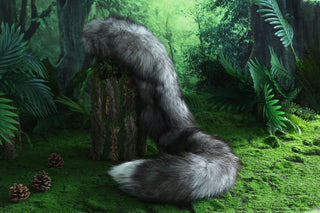 Gray white real fur fox tail butt plug and ear faux fur ear flexible and soft wolf tail and ear petplay anime cosplay role play fox kemonomimi cat ear