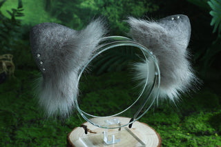 Gray white real fur fox tail butt plug and ear faux fur ear flexible and soft wolf tail and ear petplay anime cosplay role play fox kemonomimi cat ear