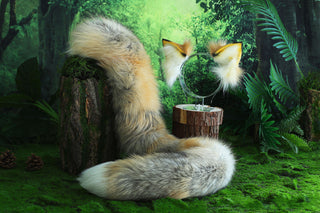 Flexible and soft real fur fox tail and ear faux fur ear wolf tail butt plug and ear cat tail petplay anime cosplay role play therian fox kemonomimi