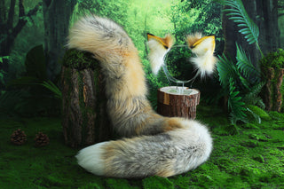 Flexible and soft real fur fox tail and ear faux fur ear wolf tail butt plug and ear cat tail petplay anime cosplay role play therian fox kemonomimi