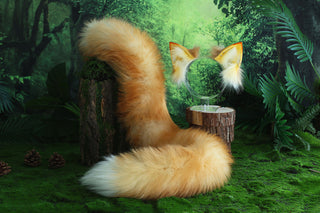 Flexible and soft real fur fox tail butt plug and ear faux fur ear wolf tail and ear cat tail petplay anime cosplay role play therian fox kemonomimi