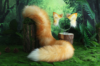 Flexible and soft real fur fox tail butt plug and ear faux fur ear wolf tail and ear cat tail petplay anime cosplay role play therian fox kemonomimi