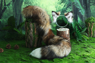 Brown real fur fox tail and ear faux fur ear wolf tail butt plug and ear cat ear and tail petplay kittenplay anime cosplay role play kemonomimi