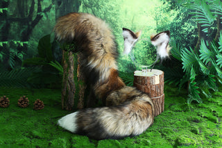 Brown real fur fox tail and ear faux fur ear wolf tail butt plug and ear cat ear and tail petplay kittenplay anime cosplay role play kemonomimi