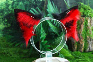 Red black fox tail and ear faux fur ear real fur wolf tail and ear cat tail petplay anime cosplay role play therian fox kemonomimi ear