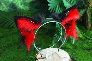 Red black fox tail and ear faux fur ear real fur wolf tail and ear cat tail petplay anime cosplay role play therian fox kemonomimi ear